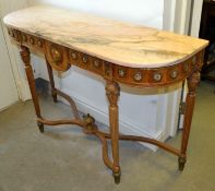 1 x Antique Marble Topped Console Table - French Period In Style, Decorated With Delicate