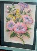 1 x Framed Floral Butterfly Decoupage Picture by ROB POHL - From A Grade II Listed Hall In Very Good