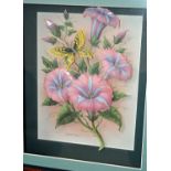 1 x Framed Floral Butterfly Decoupage Picture by ROB POHL - From A Grade II Listed Hall In Very Good