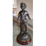 1 x Antique Bronze Figurine Depicting A Blacksmiths Apprentice On Base **More Information To