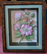 1 x Framed Floral Butterfly Decoupage Picture by ROB POHL - From A Grade II Listed Hall In Very Good