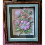 1 x Framed Floral Butterfly Decoupage Picture by ROB POHL - From A Grade II Listed Hall In Very Good