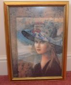 1 x Vintage Framed Art Print Of A Girl - From A Grade II Listed Hall In Very Good Condition *More