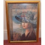 1 x Vintage Framed Art Print Of A Girl - From A Grade II Listed Hall In Very Good Condition *More