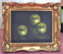 1 x Original Oil On Canvas Painting By K Myles Depicting Apples - From A Grade II Listed Hall In