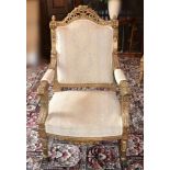 1 x Period Gold Gilt Armchair - Upholstered In A Rich Cream Fabric - From A Grade II Listed Hall