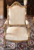 1 x Period Gold Gilt Armchair - Upholstered In A Rich Cream Fabric - From A Grade II Listed Hall