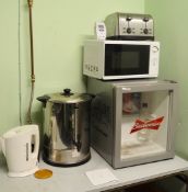 Assorted Collection of Canteen Equipment Including Table, Budweiser Mini Fridge, Hot Water