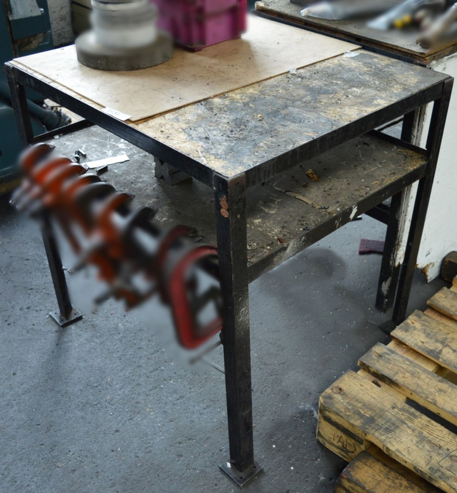 1 x Steel Workbench With Wooden Surfaces and Undershelf - CL202 - Ref EN053 - Location: Worcester