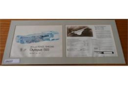 1 x Rolls Royce Olympus 593 Concorde Framed Picture - With Border - Some Fluid Damage Bottom Left