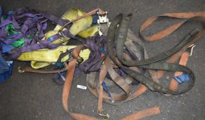 1 x Assorted Lot of Lifting Strips, Ratchet Strap, Work Overalls and Work Boots - Please See The