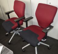 2 x Ergonomical Office Swivel Chairs - Hard Wearing Fabric With Silver Bases - CL202 - Ref EN140 -