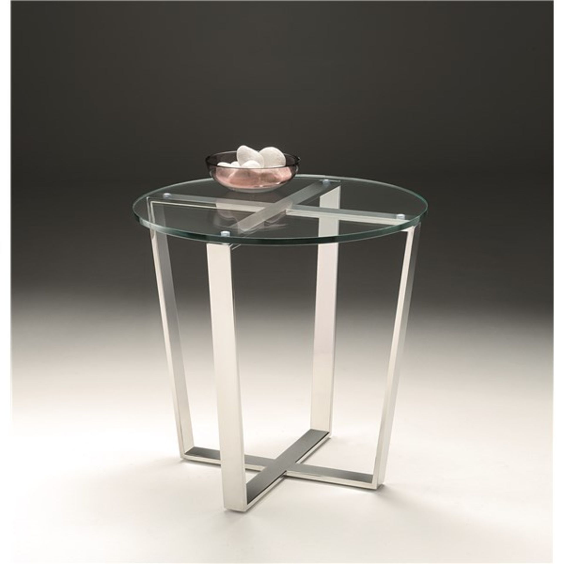 2 x Chelsom ELLIPSE Lamp Tables - Pair of - CL081 - Stainless Steel Base With Clear Tempered Glass - Image 2 of 3