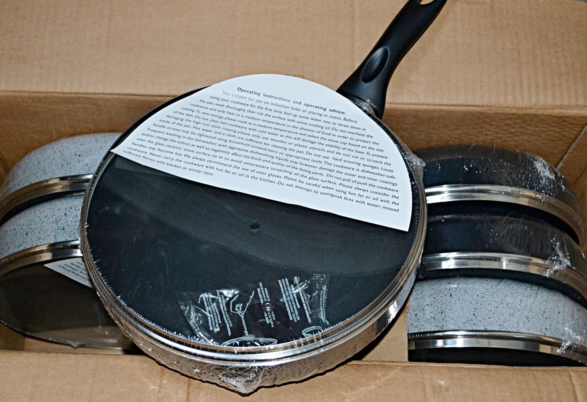 6 x 28cm Non-stick Frying Pans with Glass Lids - 2 Colours Supplied - Made In Italy - New & Sealed - Image 5 of 6