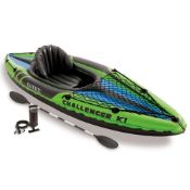 1 x Intex Challenger K1 Kayak Boat Set - Super Tough PVC Material - Includes Aluminum Paddle and