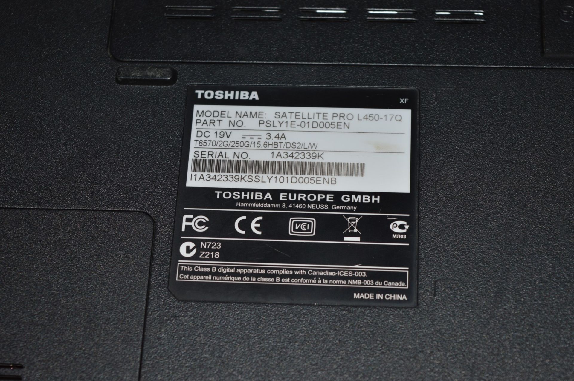 1 x Toshiba 15.4 Inch Laptop Computer - Intel Core 2 Duo T6570 Processor and 2gb Ram - Tested to - Image 7 of 7