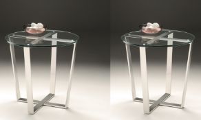 2 x Chelsom ELLIPSE Lamp Tables - Pair of - CL081 - Stainless Steel Base With Clear Tempered Glass