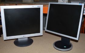 2 x 17 Inch Flat Screen Computer Monitors - LG Flatron and Samsung SyncMaster - From Working