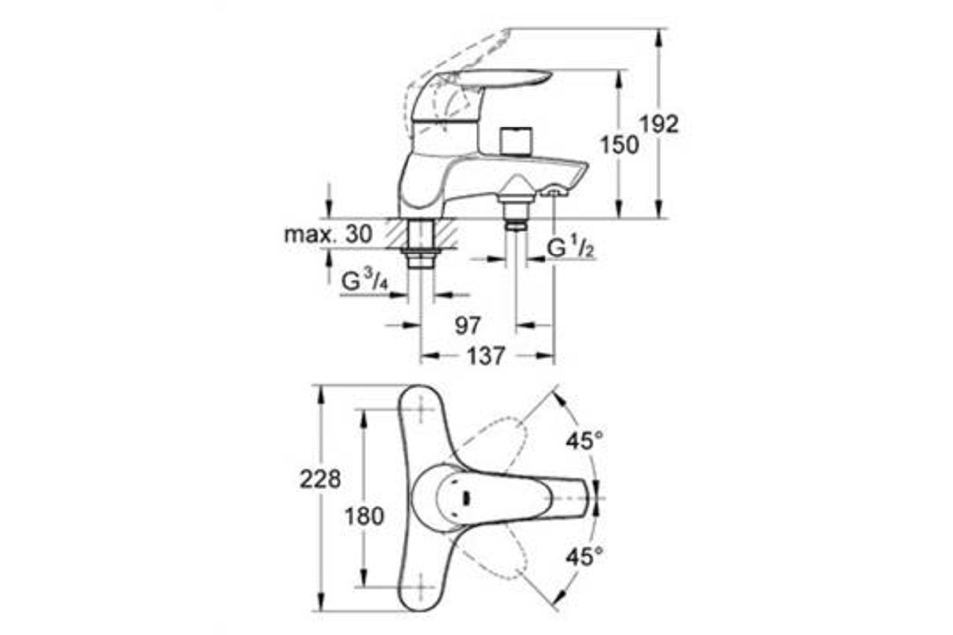 1 x Grohe "Eurodisc" Single Lever Bath/Shower Mixer 1/2" - Chrome Finish - Model: 25108000 - New & - Image 3 of 3