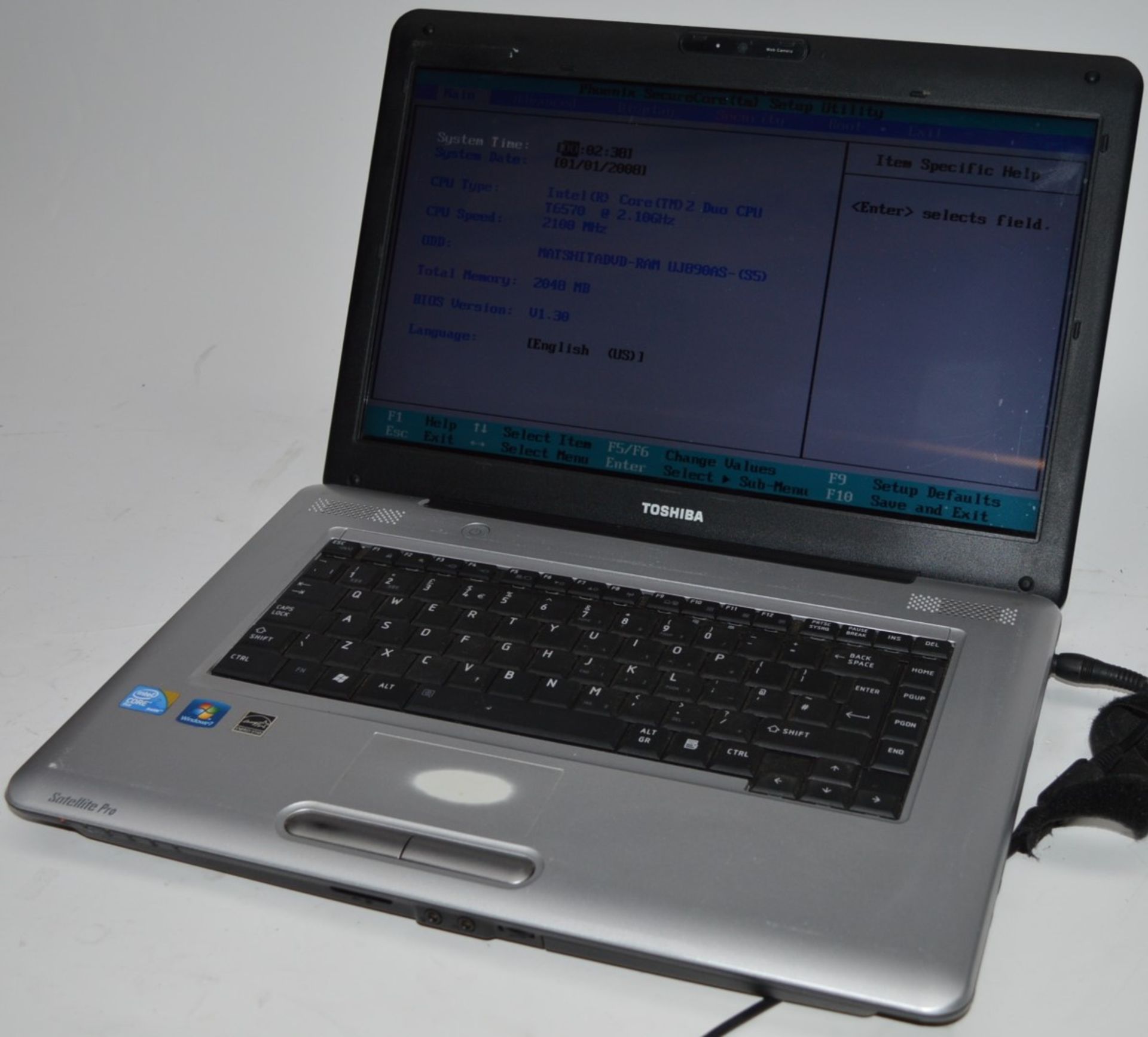 1 x Toshiba 15.4 Inch Laptop Computer - Intel Core 2 Duo T6570 Processor and 2gb Ram - Tested to