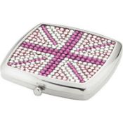 10 x ICE LONDON Union Jack Silver Plated Compact Mirrors - Colour: Pink - MADE WITH "SWAROVSKI¨