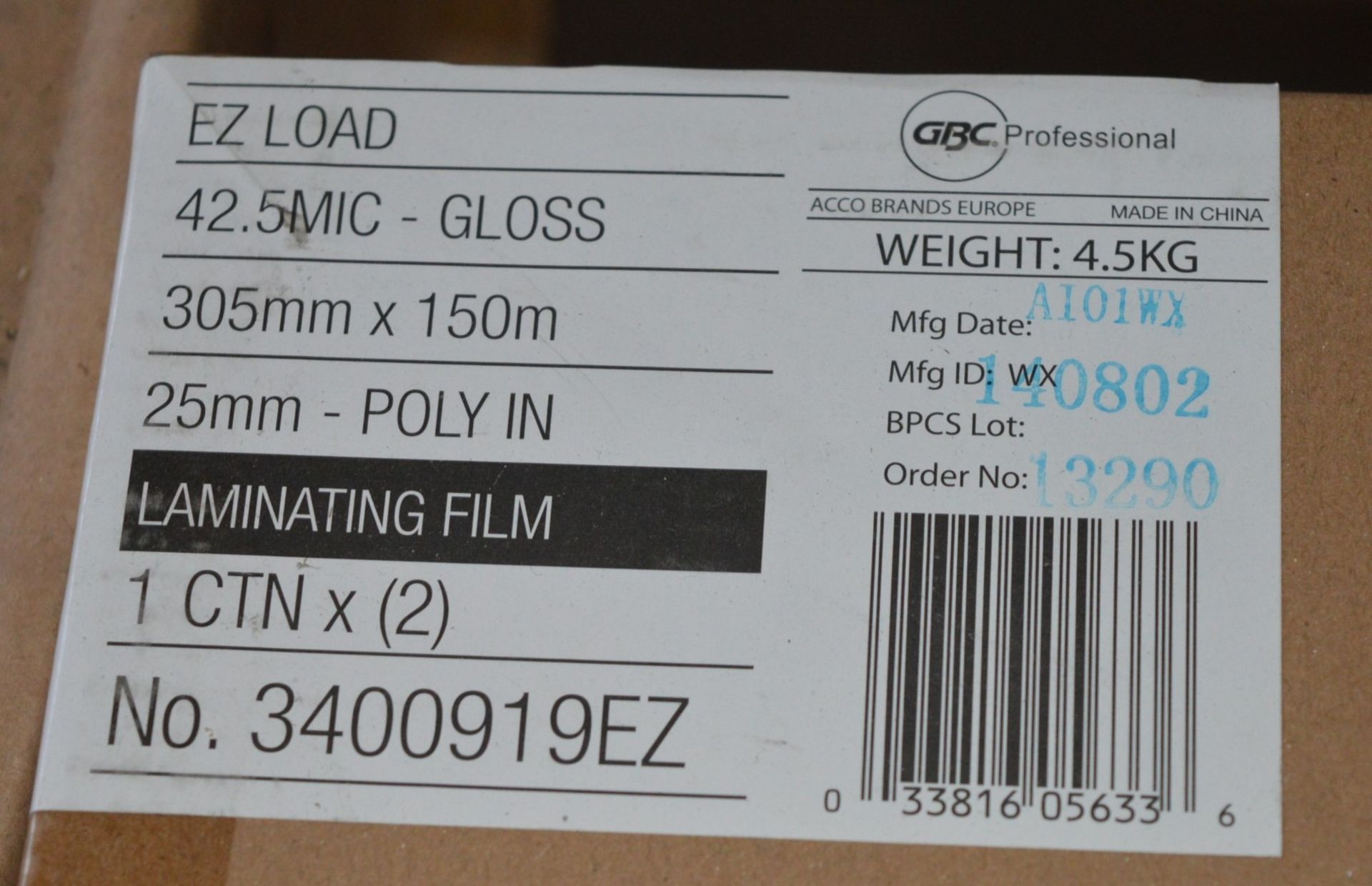2 x GBC Ultima 35 Ezload Roll Film - 305mm x 150m 42.4 Micron - Gloss - Type 3400919EZ - Includes - Image 2 of 3