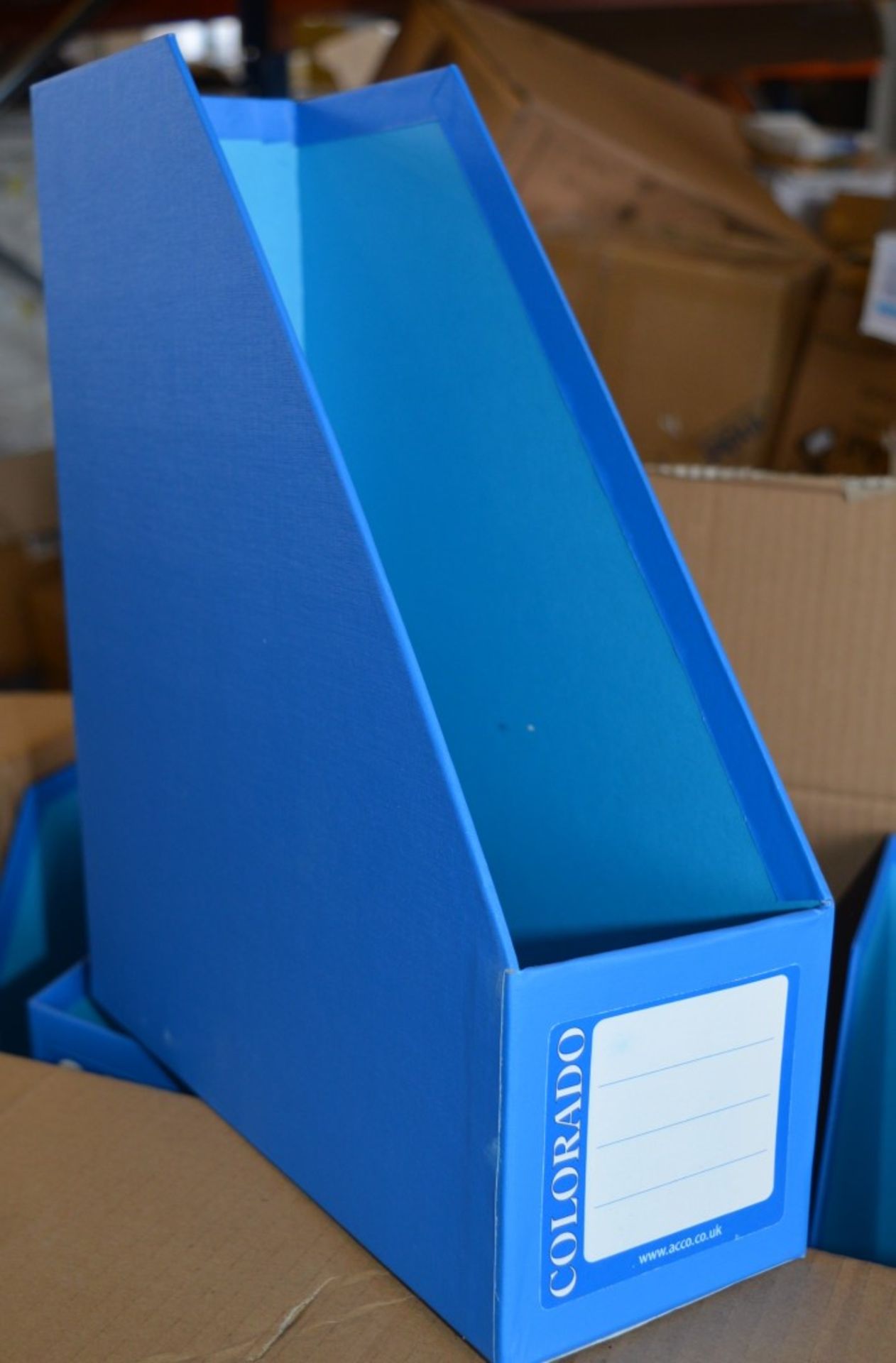 5 x Eastlight Colorado Vertical Desk Files in Blue and 5 x Classic Foolscap Box Files - Unused Stock