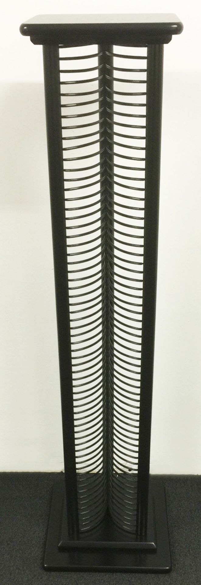 1 x Black Wooden Upright CD Rack - Interchangeable Plastic Shelves - 105cm High With 60 CD