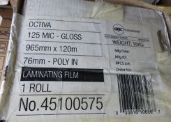 5 x Large Laminating Rolls inc. Octiva 125mic 965mm x 120m - Ref: DRT0161 - CL185 - Location: Stoke-