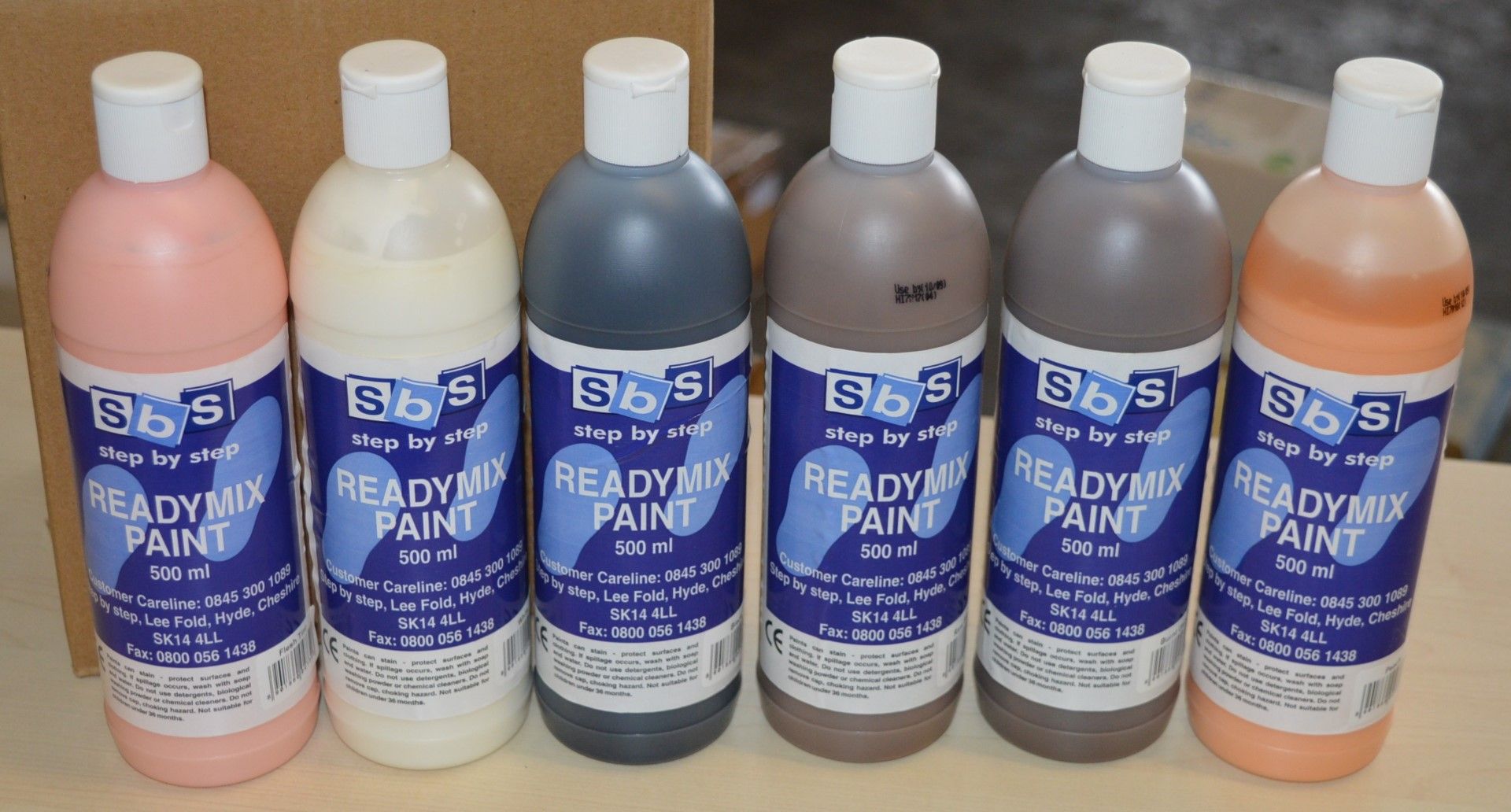48 x Sets of SBS Step by Step Readymix Paint - 288 x 500ml Bottles - 48 x Sets of 6 Bottles in 8 x