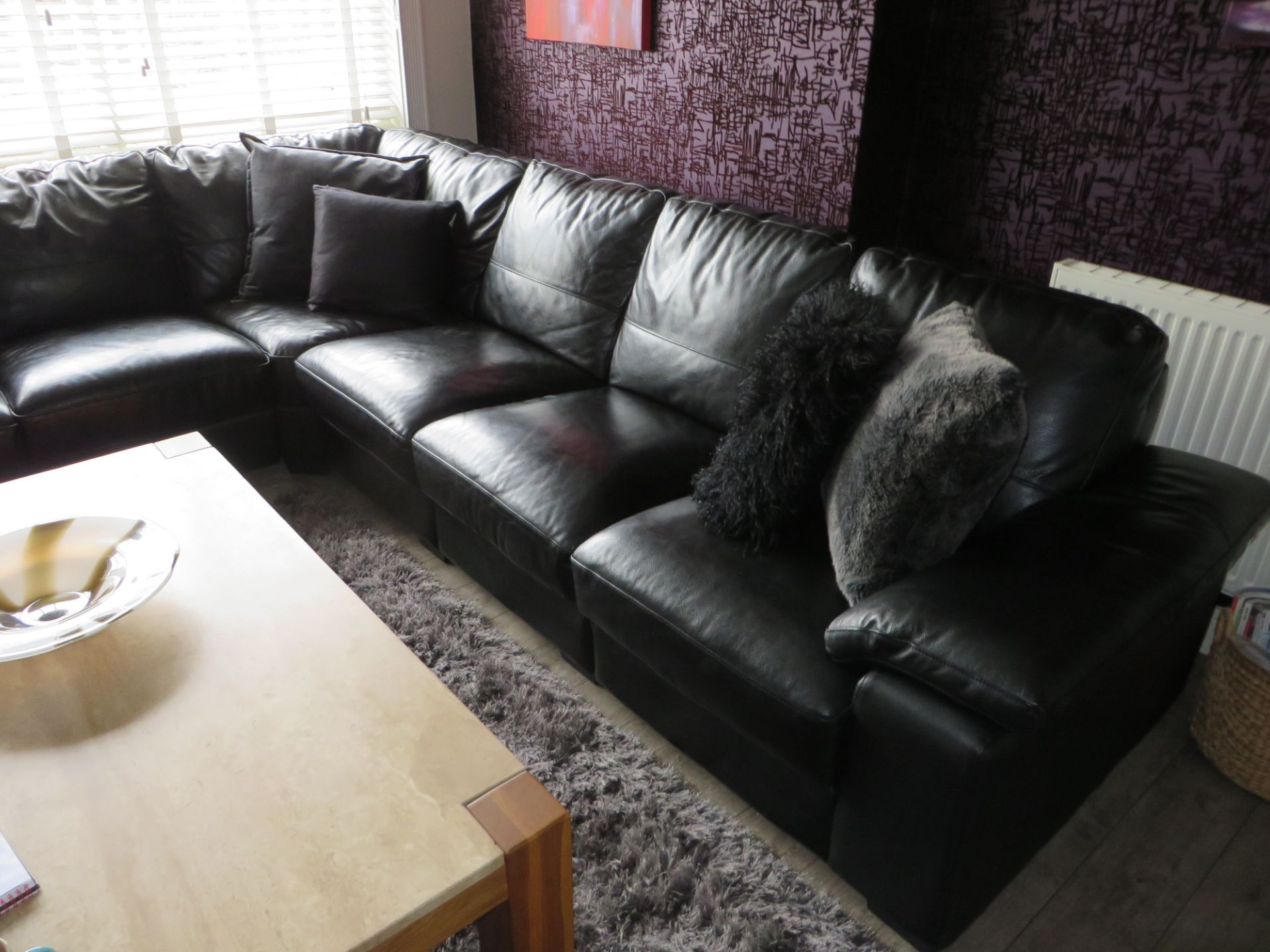 1 x Large Black Leather DFS Corner Sofa with 1 x Pouffe- Excellent Condition - Over £4000 new - Image 15 of 17