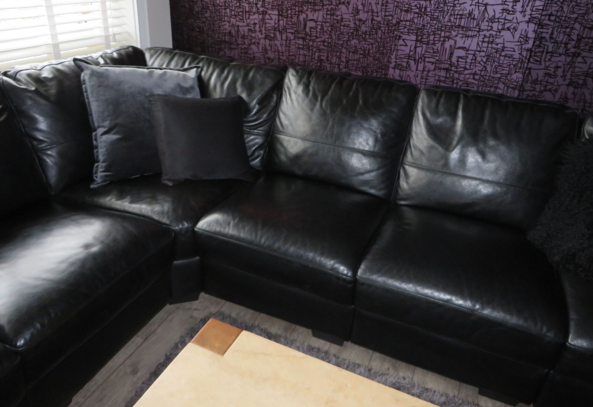 1 x Large Black Leather DFS Corner Sofa with 1 x Pouffe- Excellent Condition - Over £4000 new - Image 11 of 17