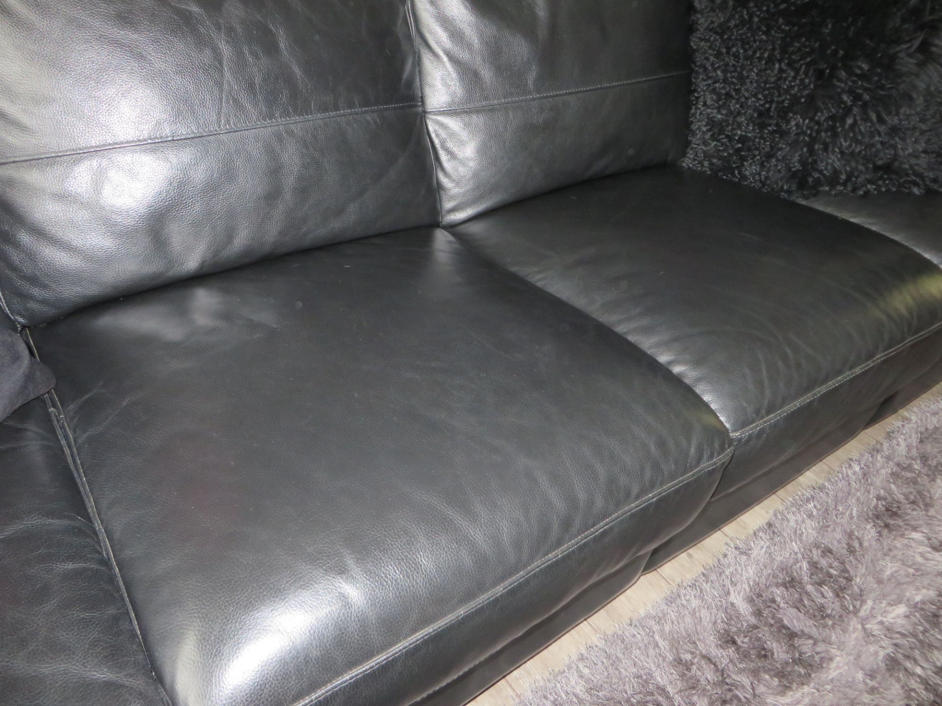 1 x Large Black Leather DFS Corner Sofa with 1 x Pouffe- Excellent Condition - Over £4000 new - Image 13 of 17