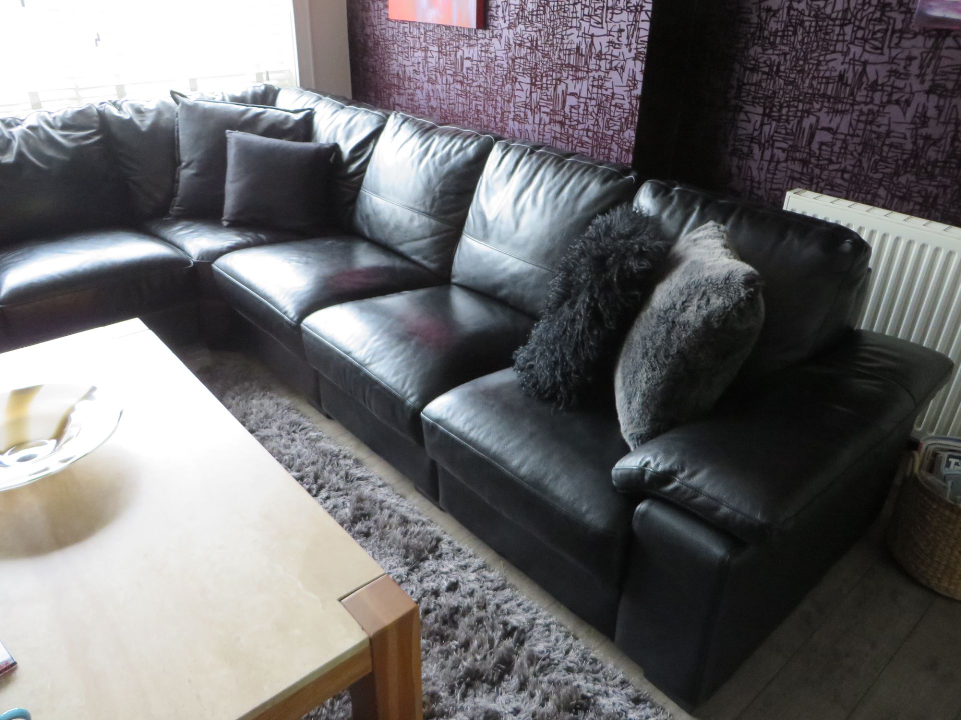 1 x Large Black Leather DFS Corner Sofa with 1 x Pouffe- Excellent Condition - Over £4000 new - Image 8 of 17