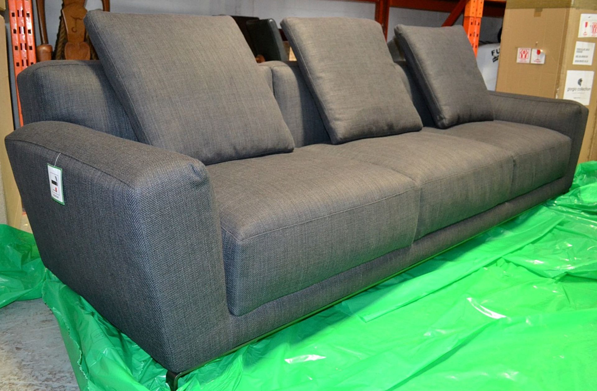 1 x Large B&B Italia "Luis" Sofa - 2.8 Metres Wide - Richly Upholstered In A Grey/Blue Fabric - - Image 3 of 5