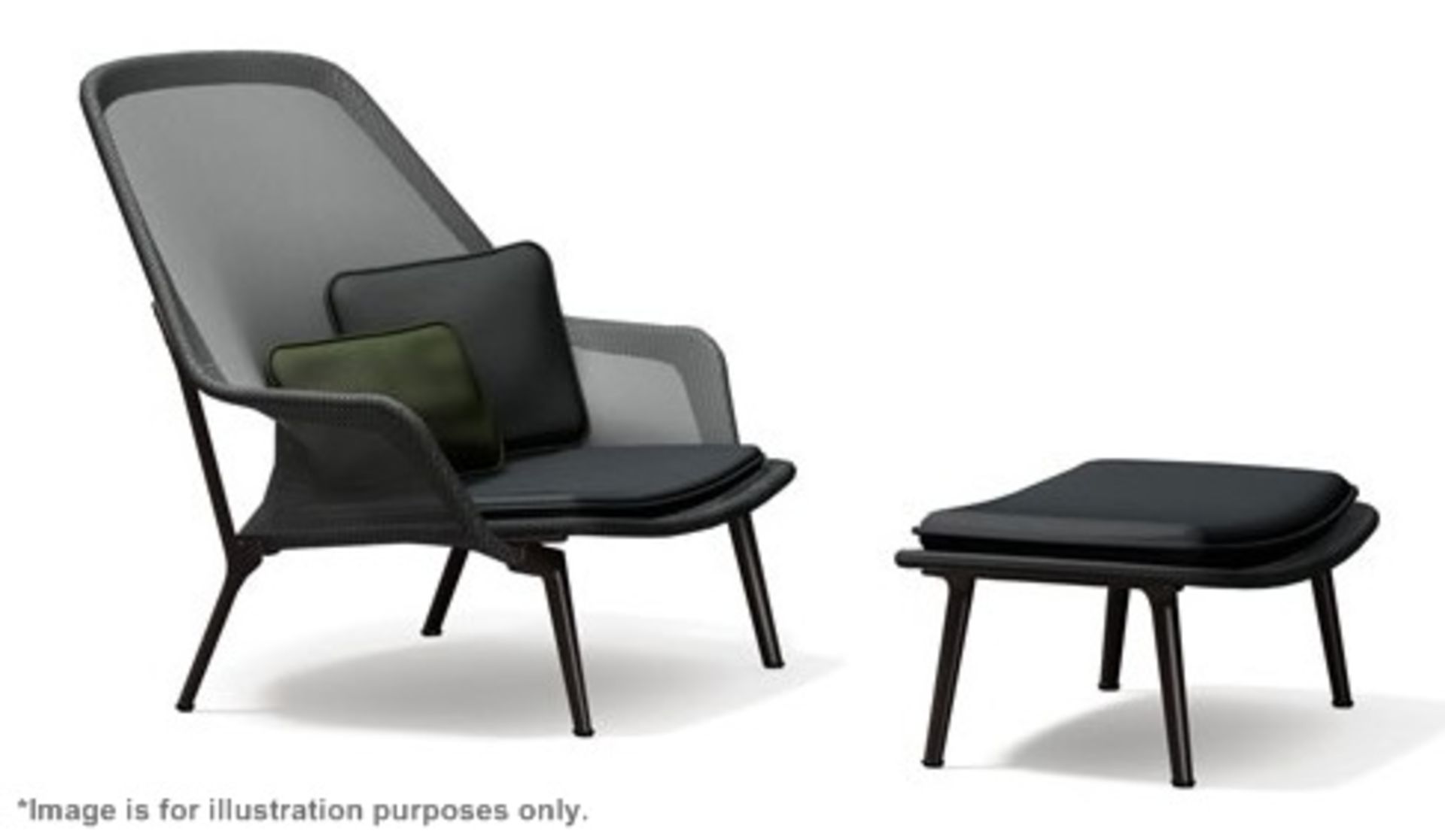 1 x VITRA Slow Chair & Ottoman With Cushions - Colour: Black & Chrome - Ref: 4708962 - CL087 -