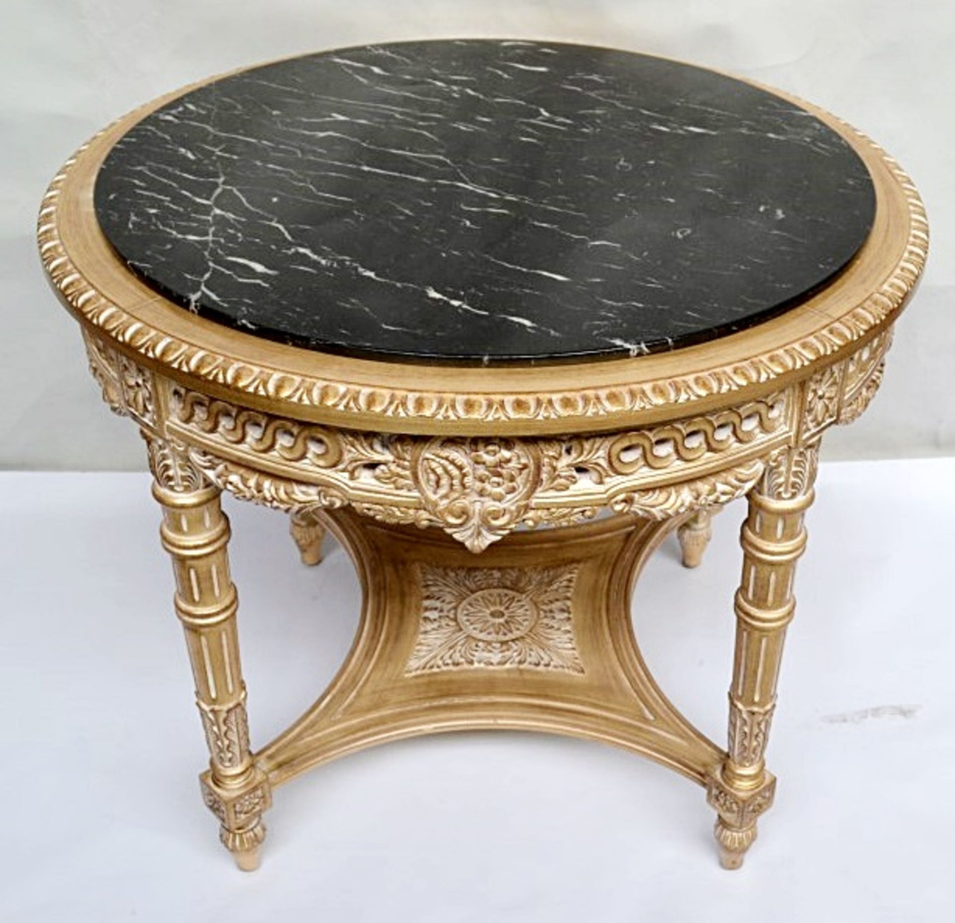 1 x ANGELO CAPPELLINI Marble Topped Wooden Coffee Table In Gold - Dimensions: H76cm x Diameter - Image 5 of 8