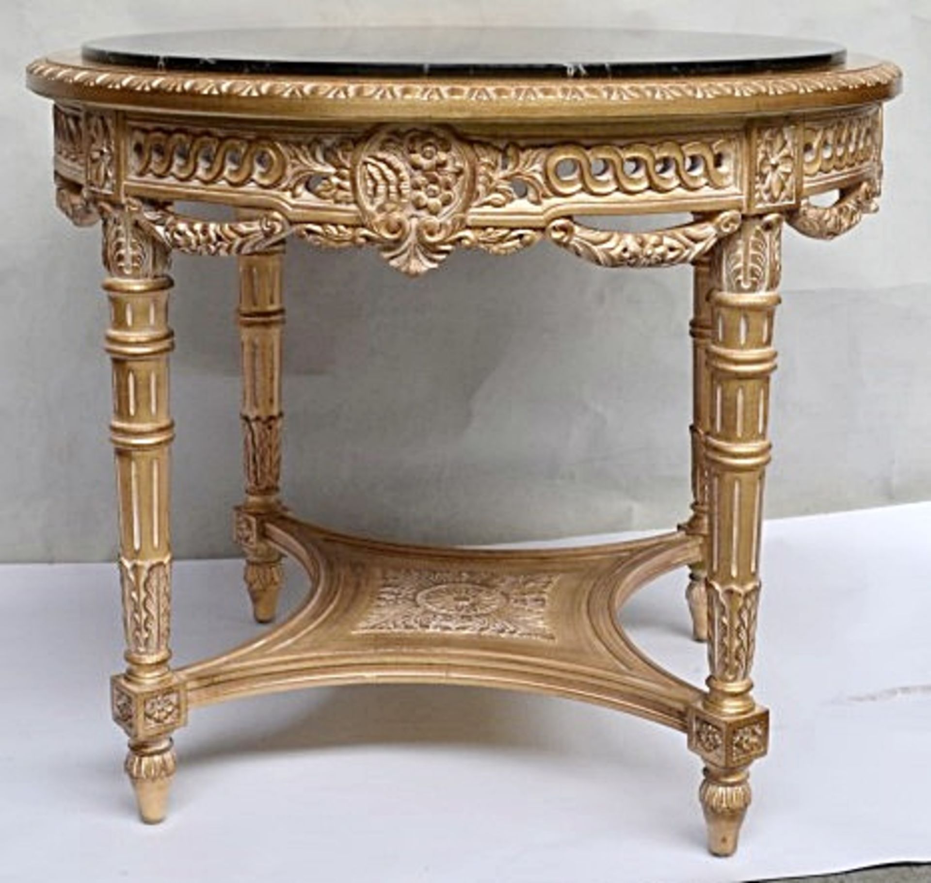 1 x ANGELO CAPPELLINI Marble Topped Wooden Coffee Table In Gold - Dimensions: H76cm x Diameter - Image 2 of 8