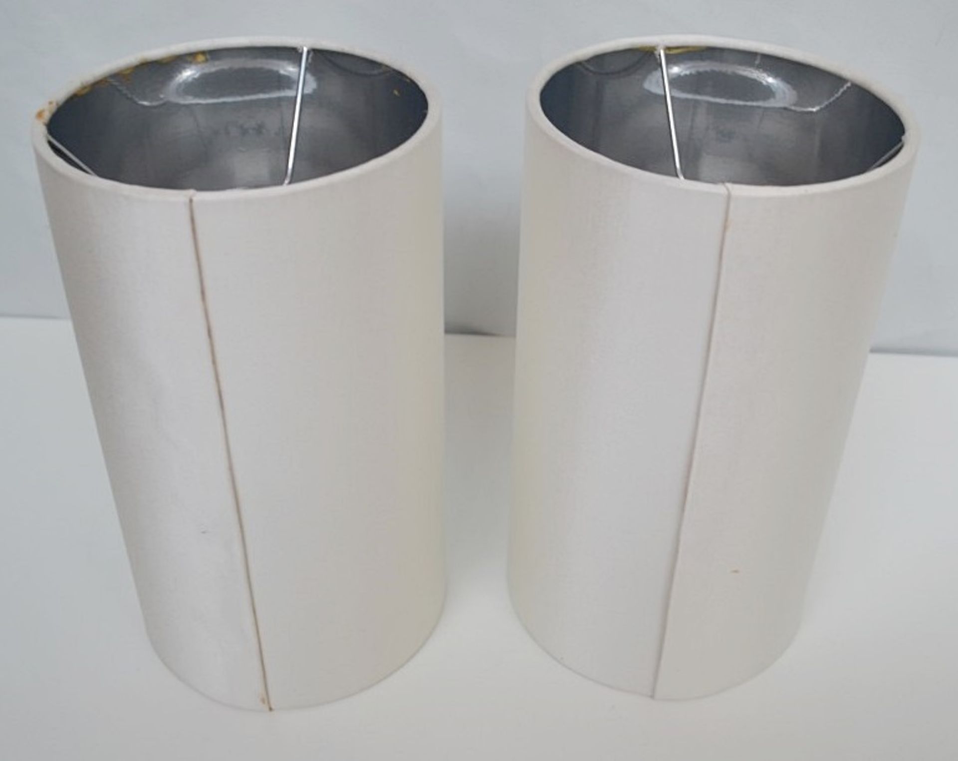 2 x FRATO Sagres Lamp Shades In A Silver Silk Covering - Dimensions: Height 27cm, Diameter 15. - Image 2 of 6