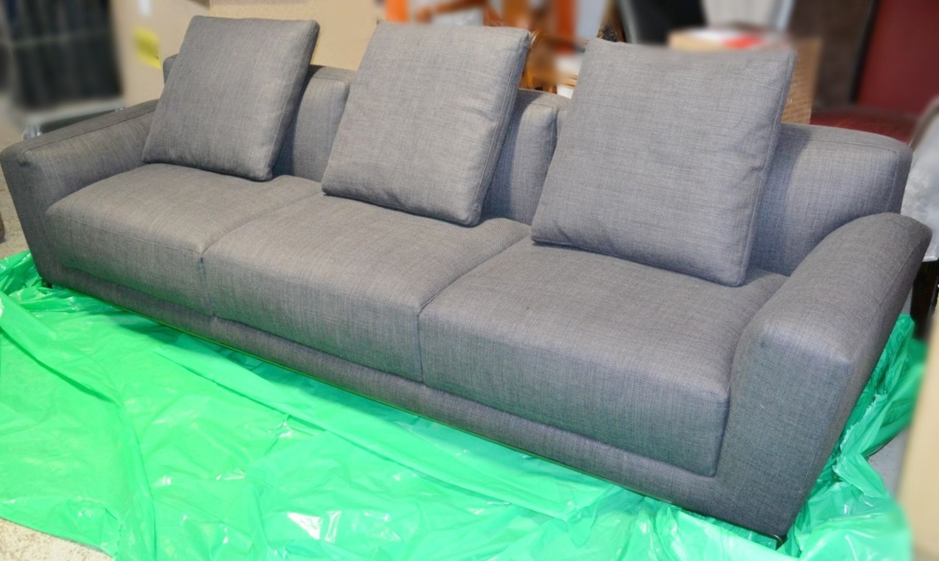 1 x Large B&B Italia "Luis" Sofa - 2.8 Metres Wide - Richly Upholstered In A Grey/Blue Fabric -