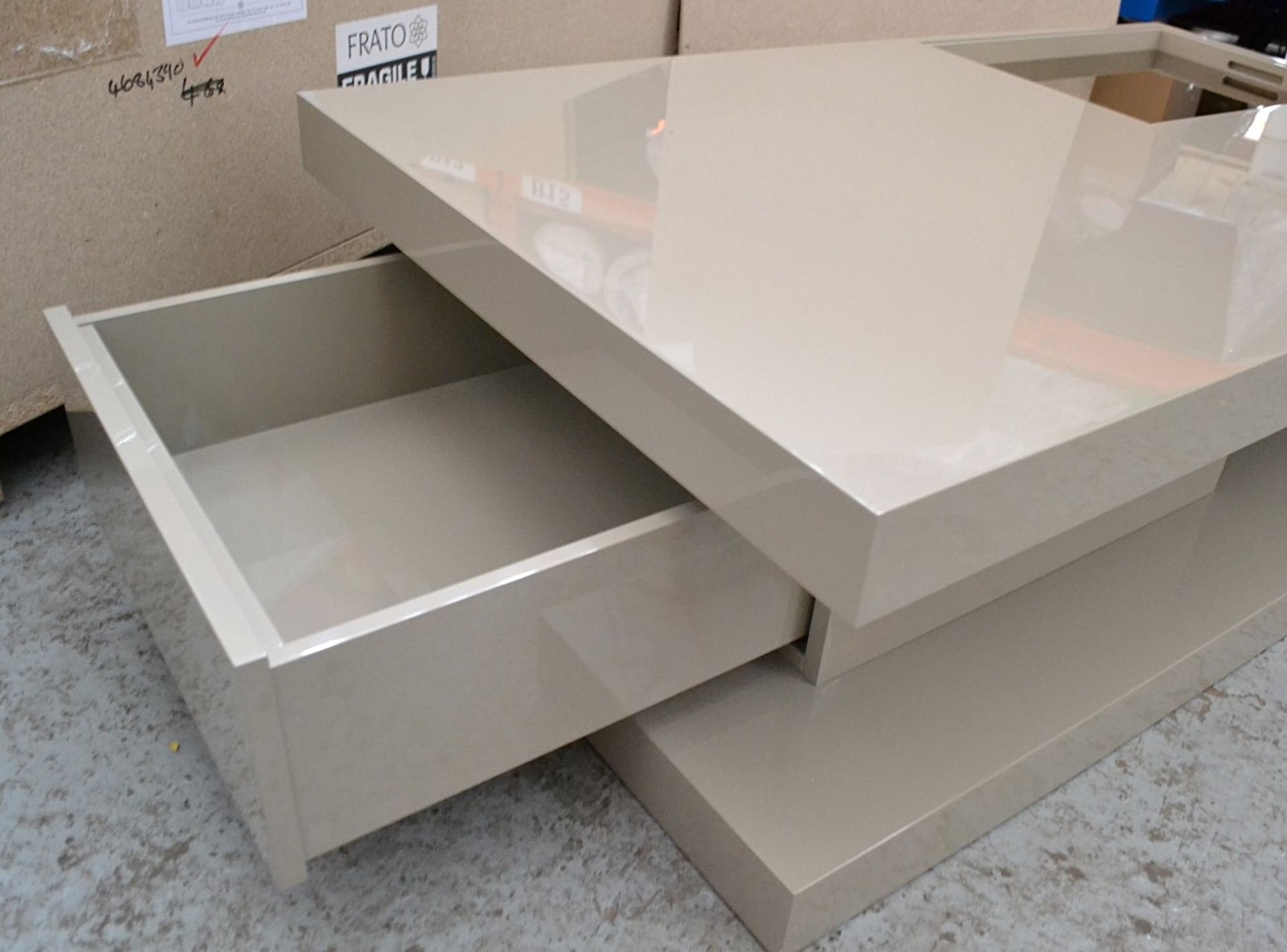 1 x FRATO Saldanha Coffee Table - Features A Push-To-Open Drawer, And Light Grey Lacqured Finish - - Image 3 of 8