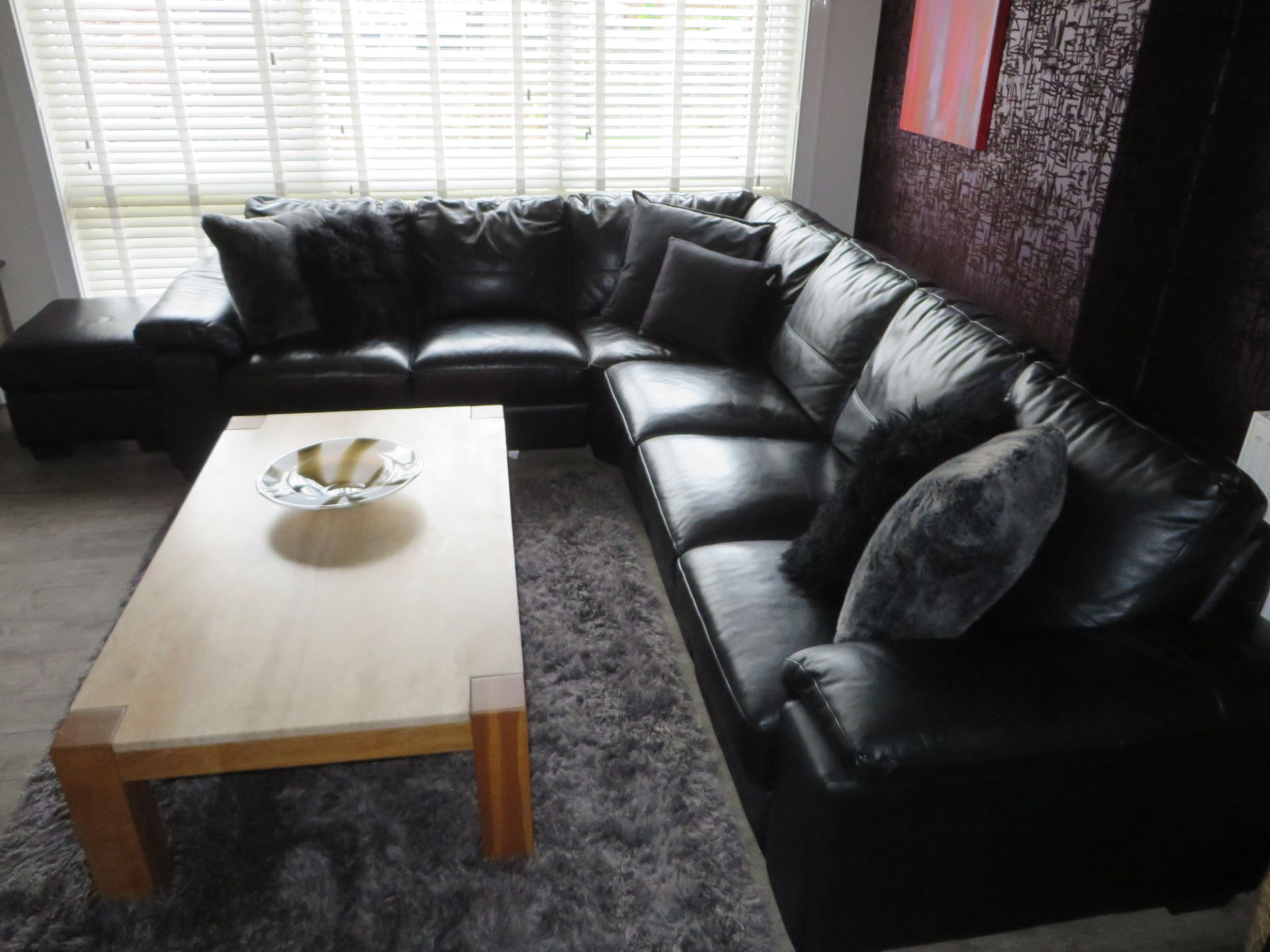 1 x Large Black Leather DFS Corner Sofa with 1 x Pouffe- Excellent Condition - Over £4000 new - Image 10 of 17