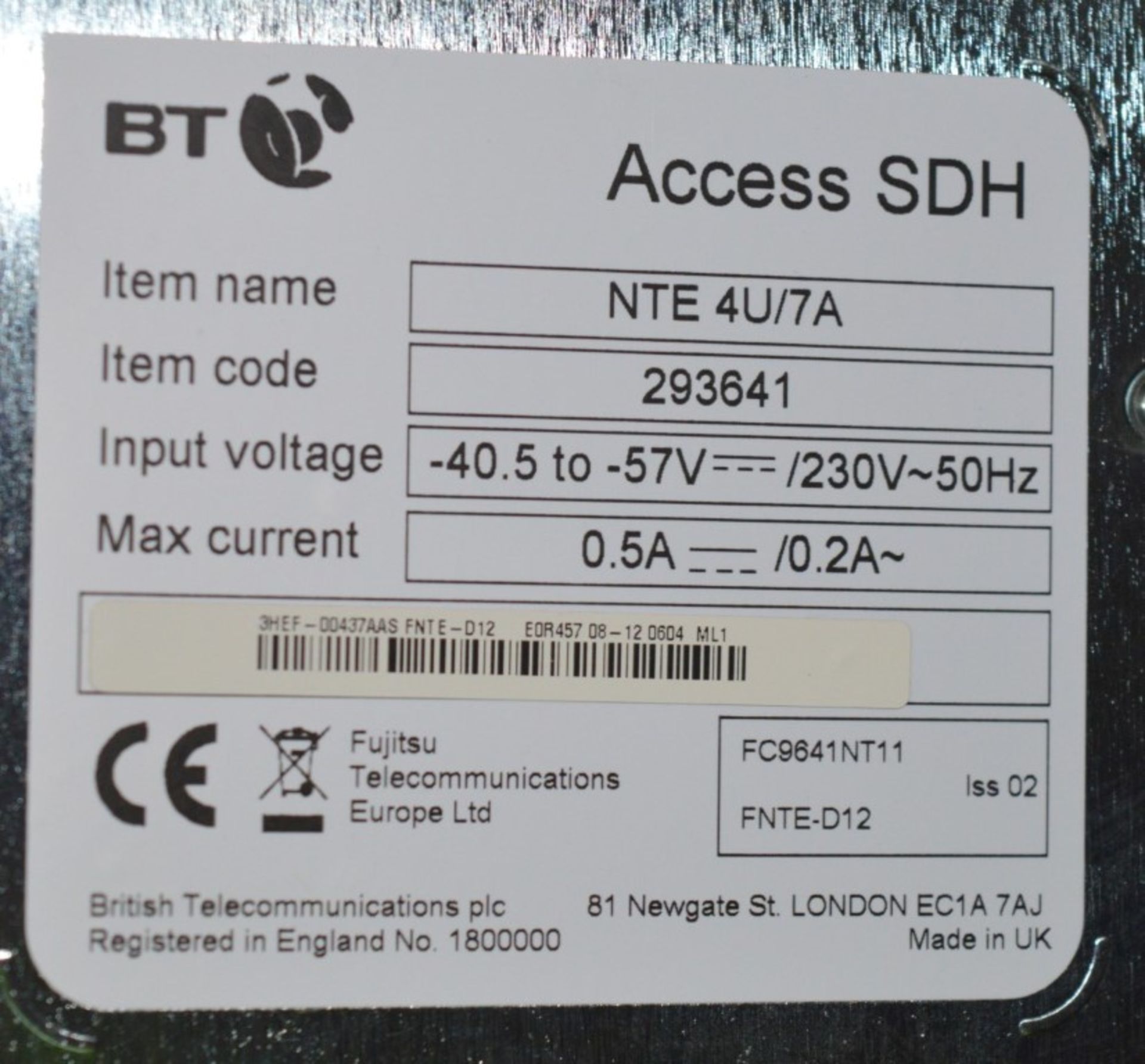 1 x BT ASDH NTE 4U/7A Access SDH Network Terminating Unit - CL300 - Ref PC022 - Location: Altrincham - Image 7 of 8