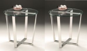 2 x Chelsom ELLIPSE Lamp Tables - CL081 - Stainless Steel Base With Clear Tempered Glass Top -