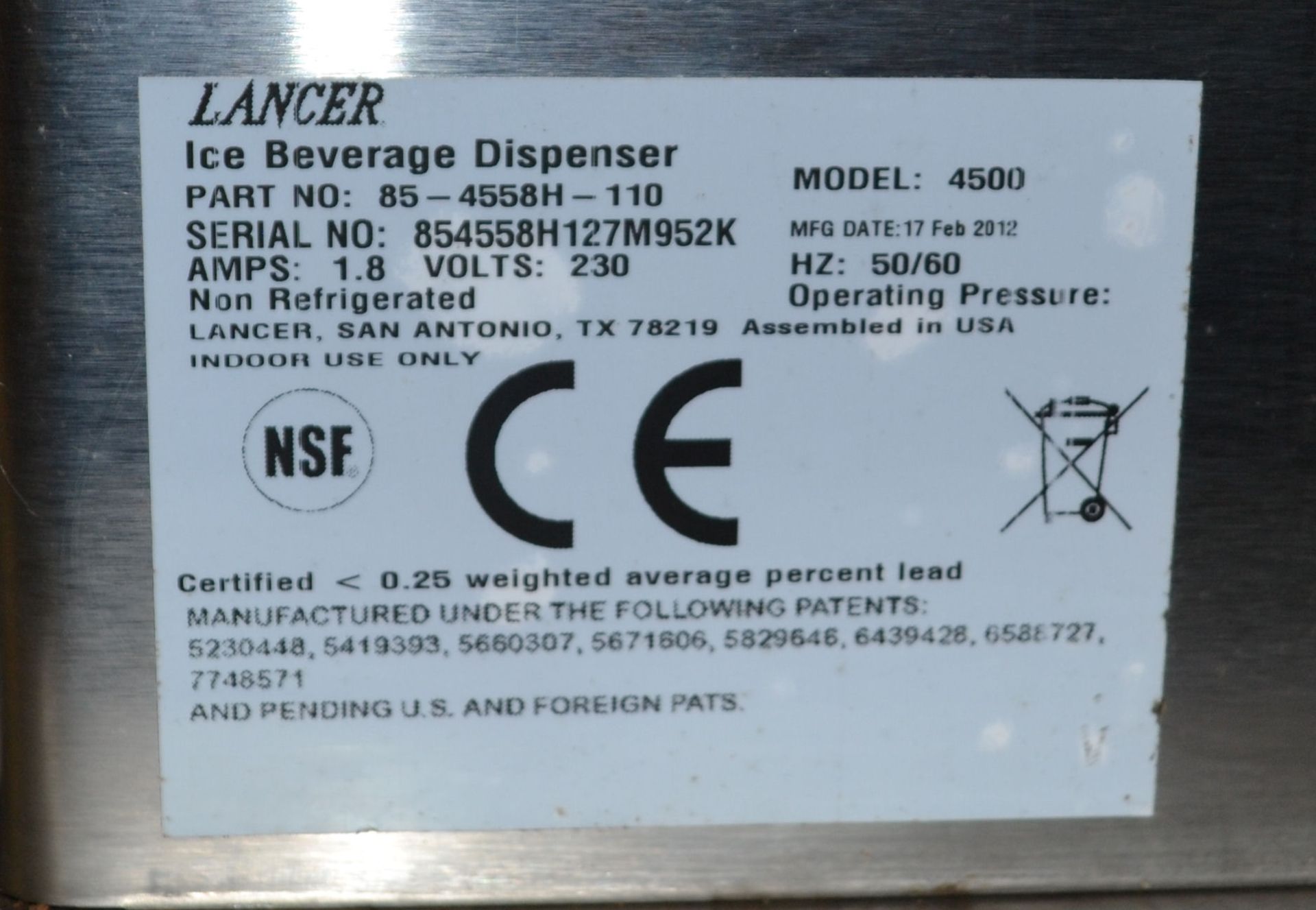 1 x Large Lancer Ice Beverage Dispenser - Model 4500 85-4558H-110 - Ref:NCE020 - CL007 - Location: - Image 8 of 16