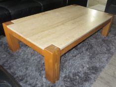 1 x Contemporary Oak and Travertine Coffee Table - CL175 - Location: Bradshaw BL2 - NO VAT ON THE