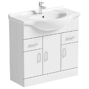 1 x Sienna White Gloss 850mm Vanity Unit With Ceramic Sink Basin - Unused Stock - Includes Click