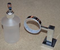 1 x Bathroom Accessory Set - Includes Soap Dispenser and Toothbrush Tumbler - Smoked Glass With