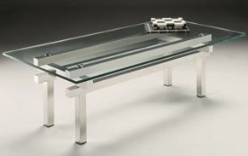1 x Designer Chelsom TIER Coffee Table - CL081 - Layered Stainless Steel Bars Supporting Clear