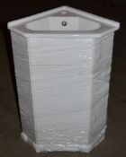 1 x Compact White Corner Unit With Ceramic Sink Basin - Unused Stock - CL190 - Ref BR044 - Location: